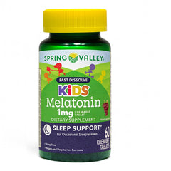 Front view of kids melatonin grape flavor chewables box with 60 tablets