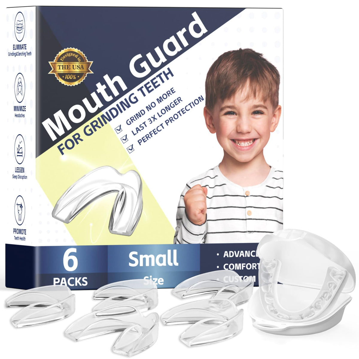 Six-pack kids mouth guards in protective case