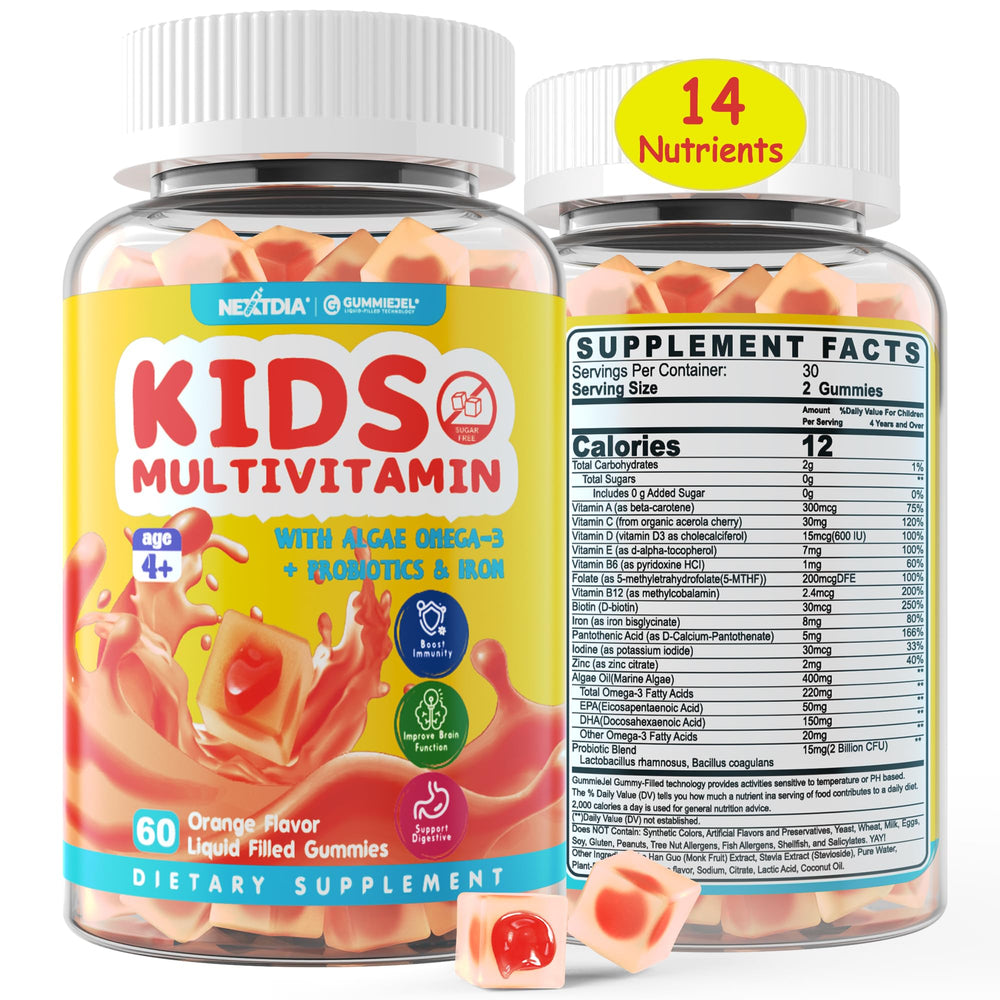 Bottle of Nextdia Kids Multivitamin Gummies with Iron and Omega-3, 60-count