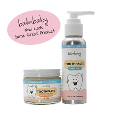 Orange flavor BALM! Baby Kids Natural Fluoride Free Toothpaste in pump bottle - back view showing label