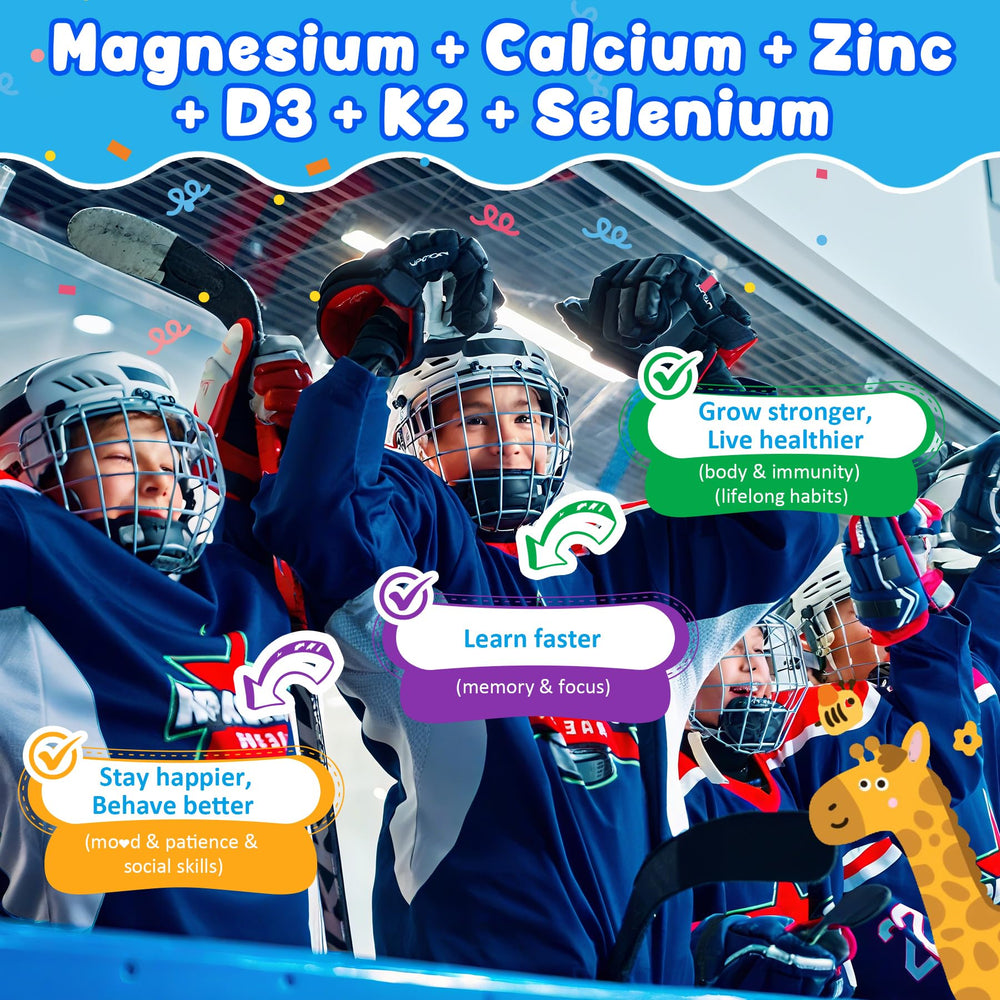 Minerals graphic featuring magnesium, calcium, zinc and selenium