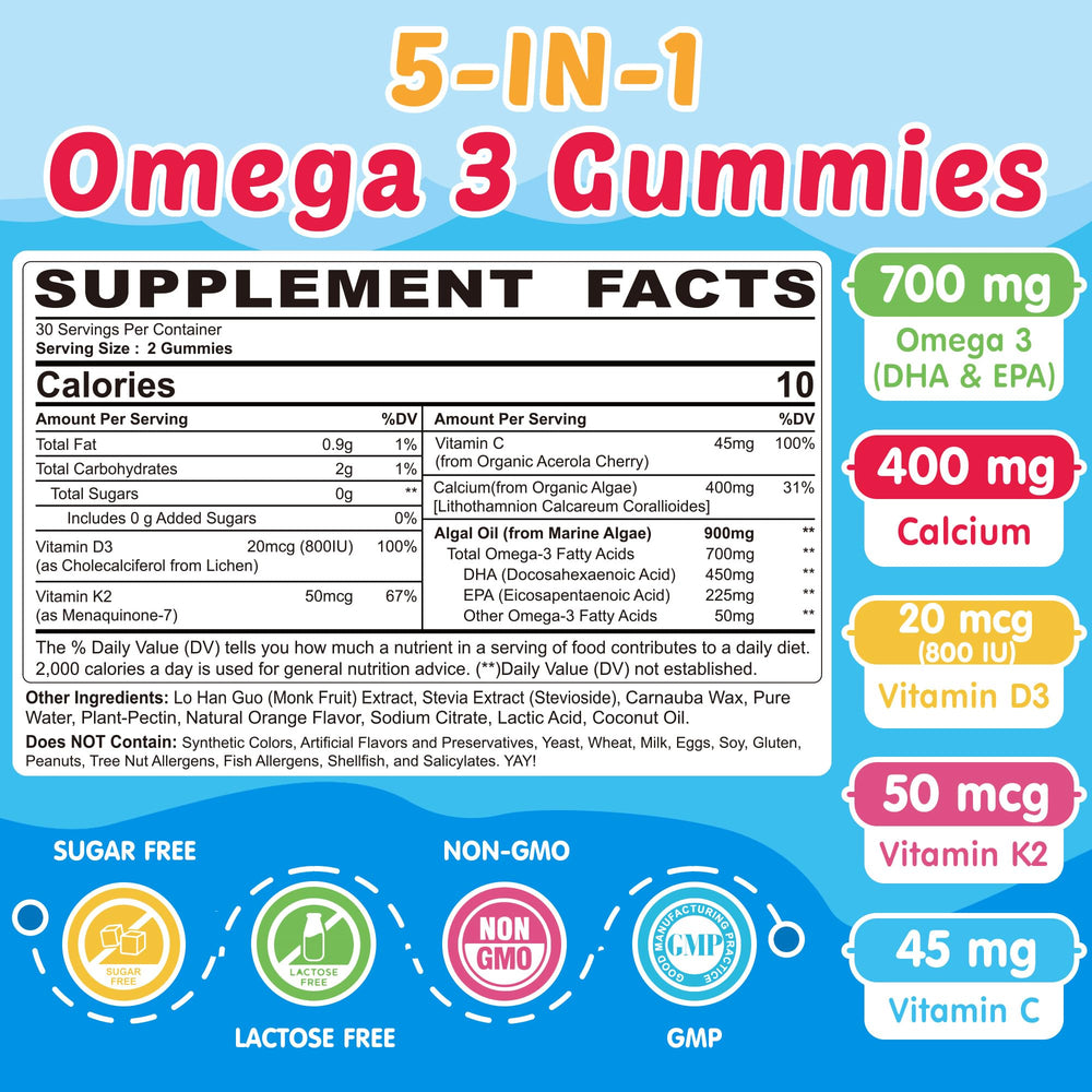 Serving size of two gummies for Kids Omega-3 Gummies