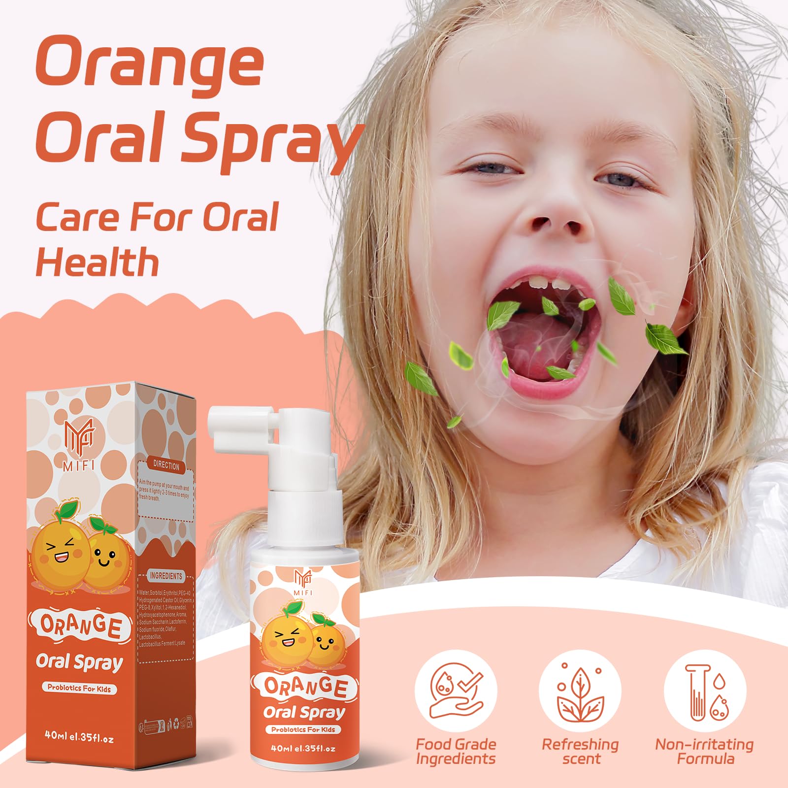 Toddler smiling after using Kids Oral Spray