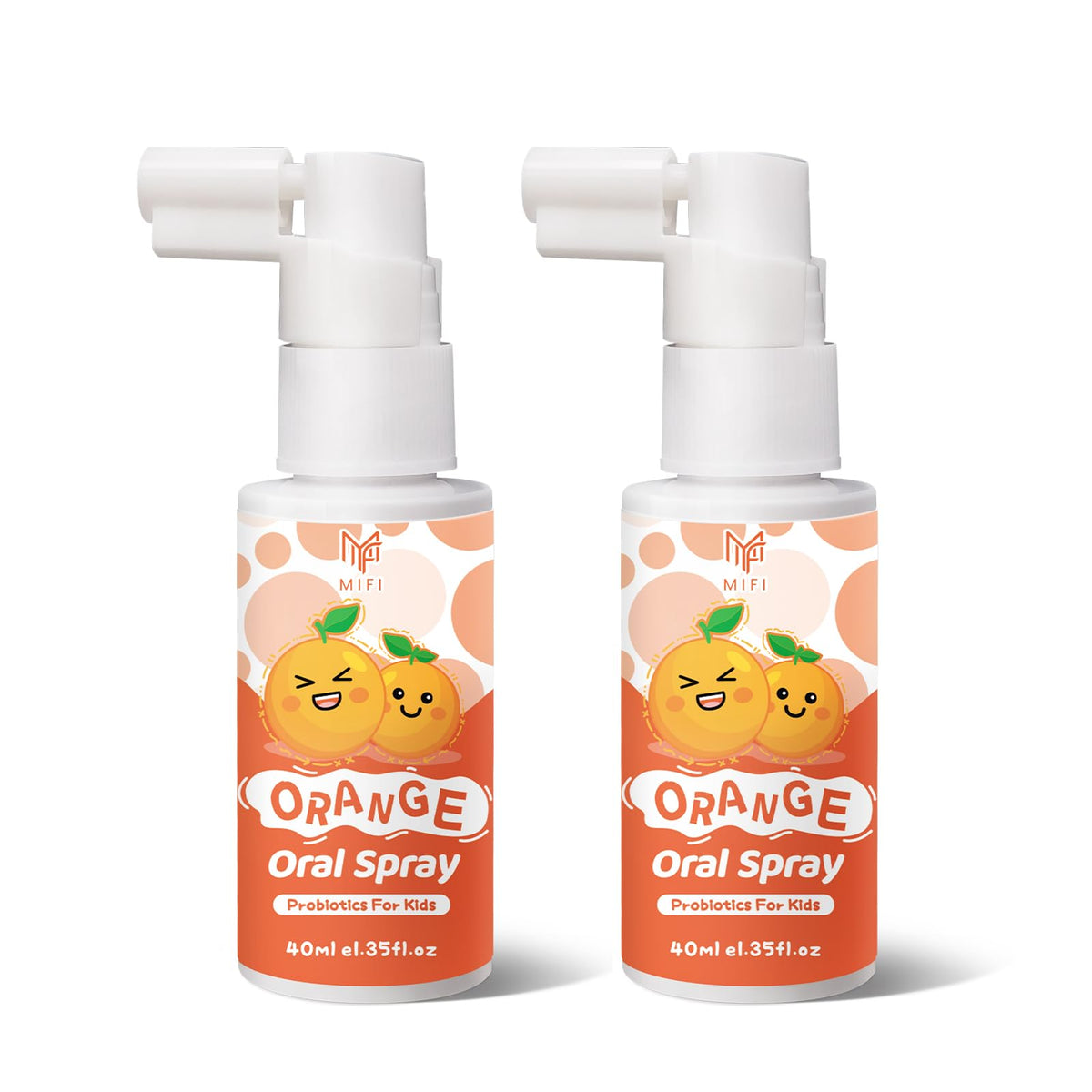 Orange-flavored Kids Oral Spray bottle close-up