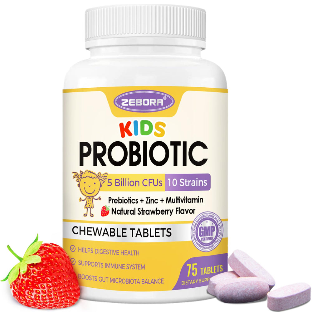 Front view of Kids Probiotic Chewables bottle with strawberry flavor