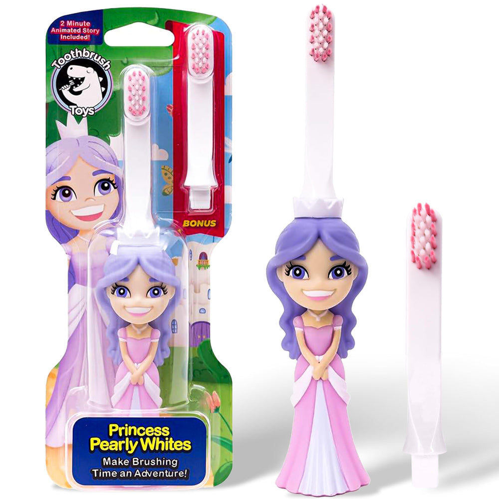 Princess design kids toothbrush for ages 2+ with soft bristles and ergonomic handle