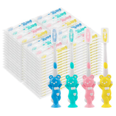 Assorted colors: red, green, yellow and blue kids' toothbrushes bulk pack