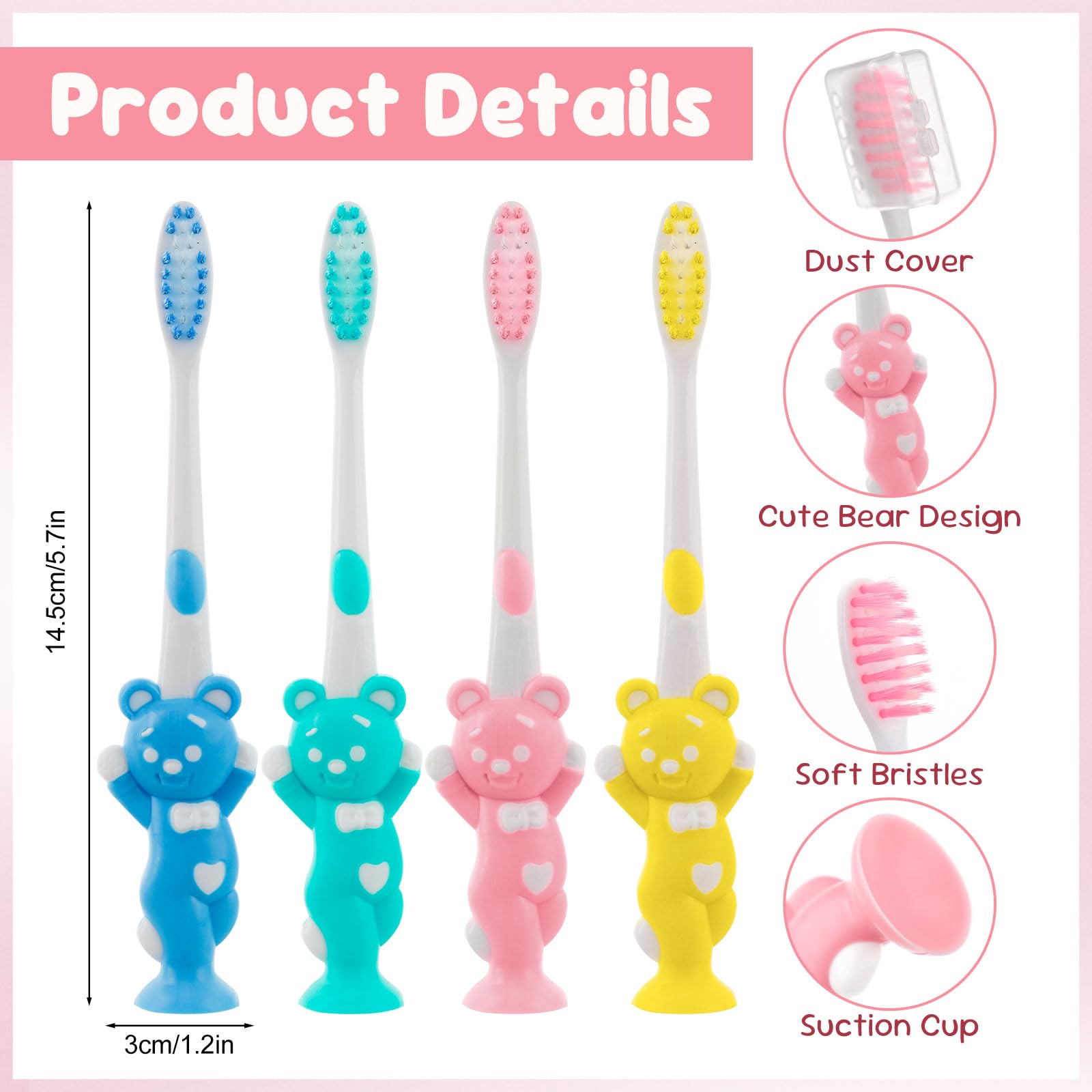 Individually wrapped kids' toothbrushes with soft silicone grip handle