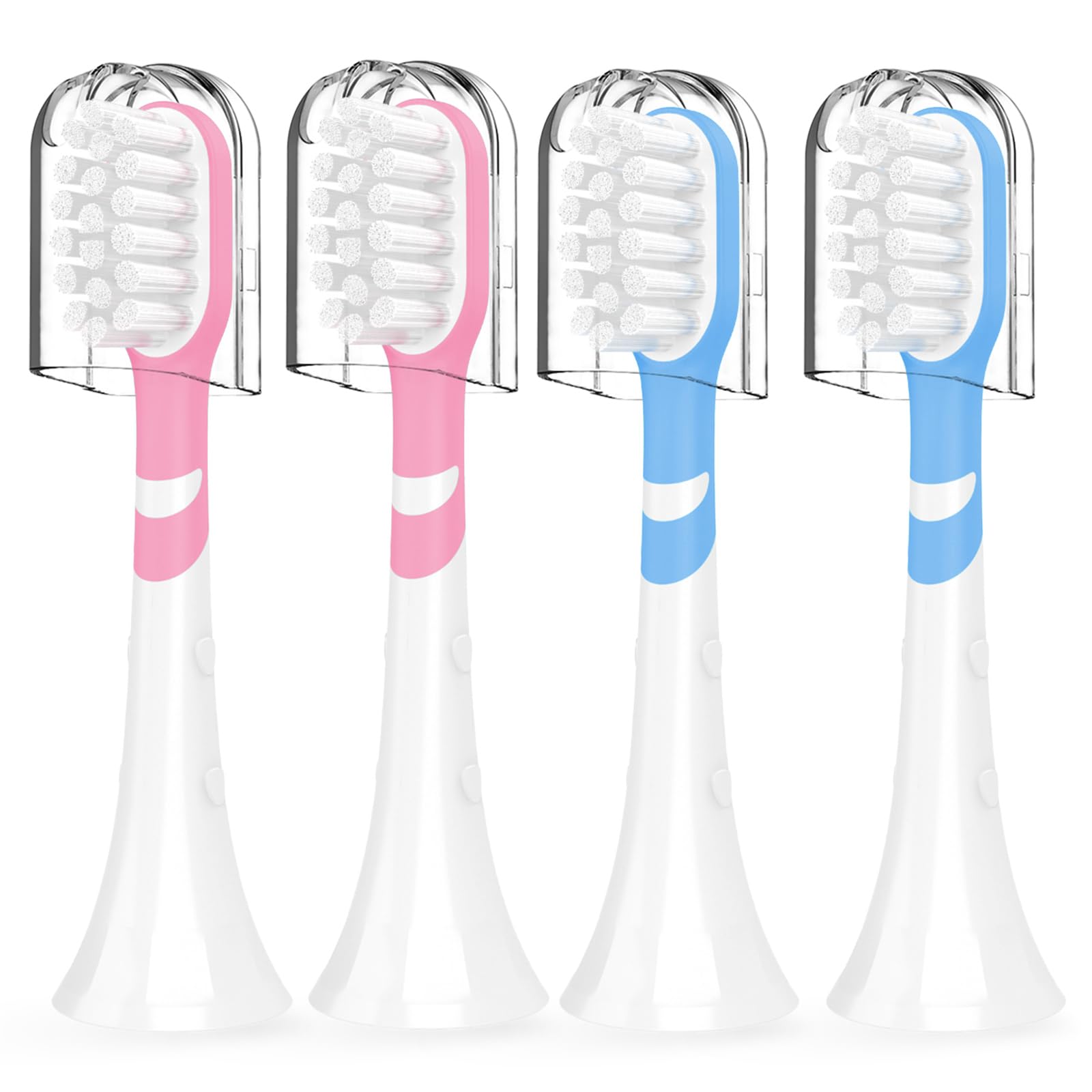 Kids compact replacement toothbrush heads, pink and blue, 4-pack