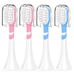 Kids compact replacement toothbrush heads, pink and blue, 4-pack