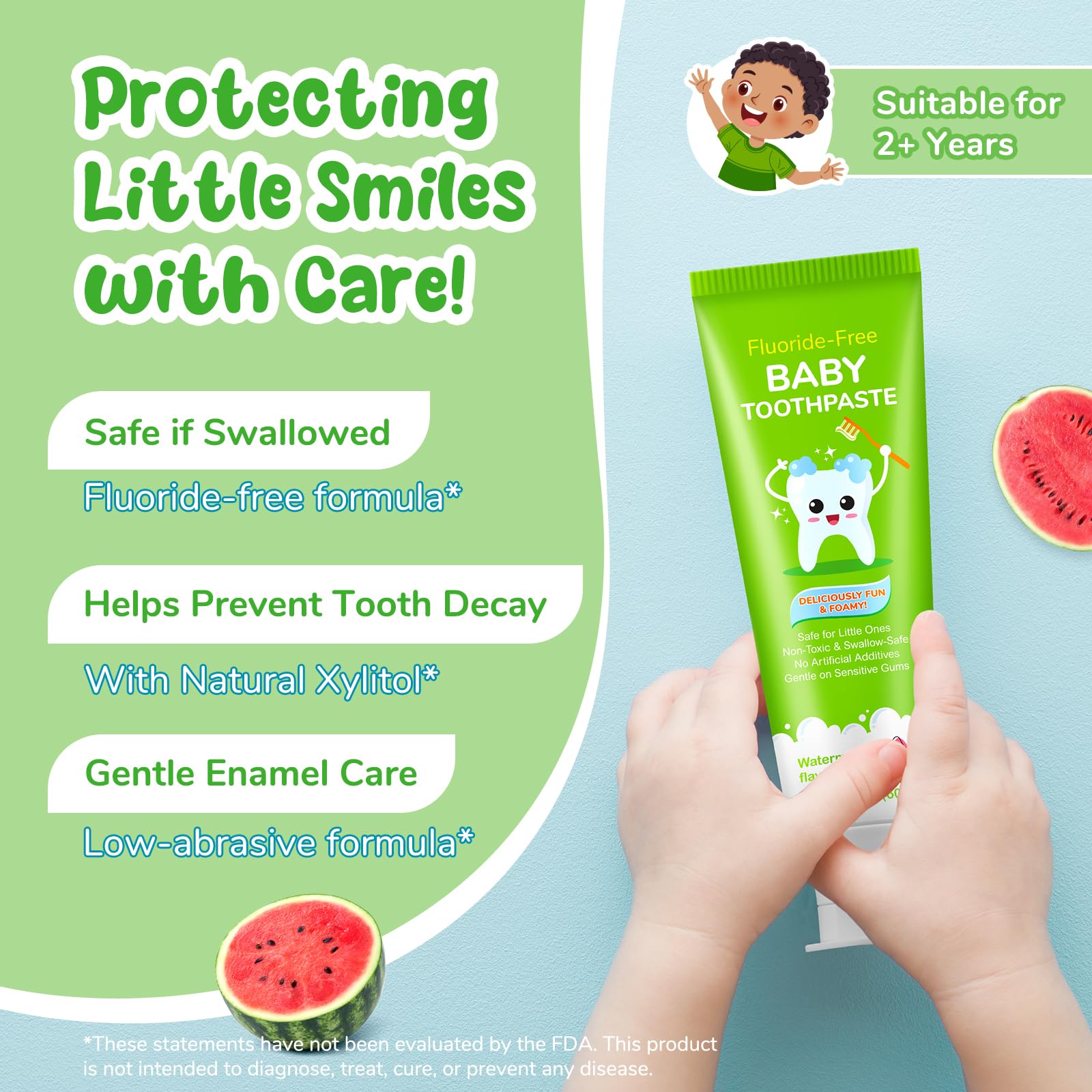 Calcium Lactate strengthens enamel; Hydrated Silica polishes teeth