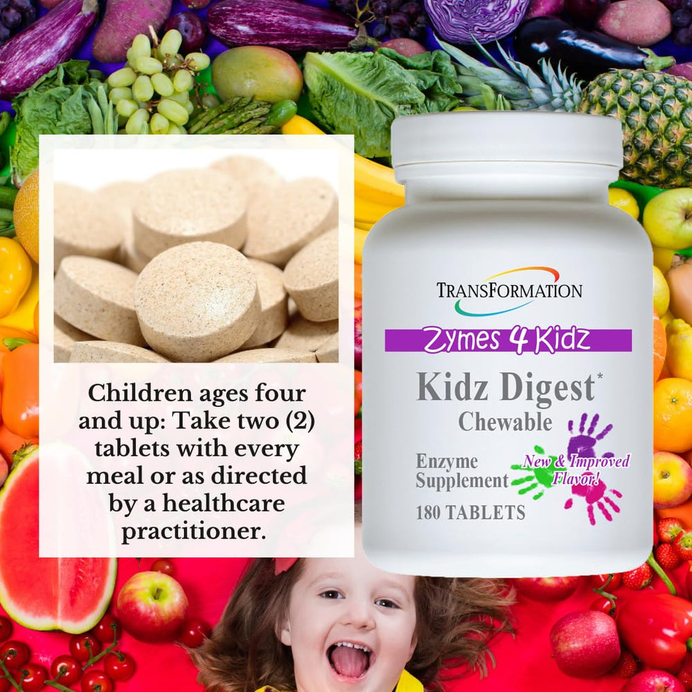 Berry-flavored Kidz Digestive Enzyme Chewables tablets for kids