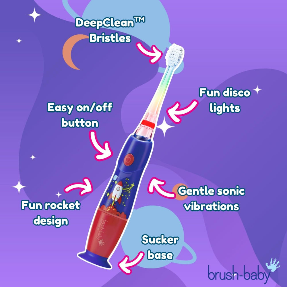 Two-minute disco timer display on KidzSonic Rocket toothbrush