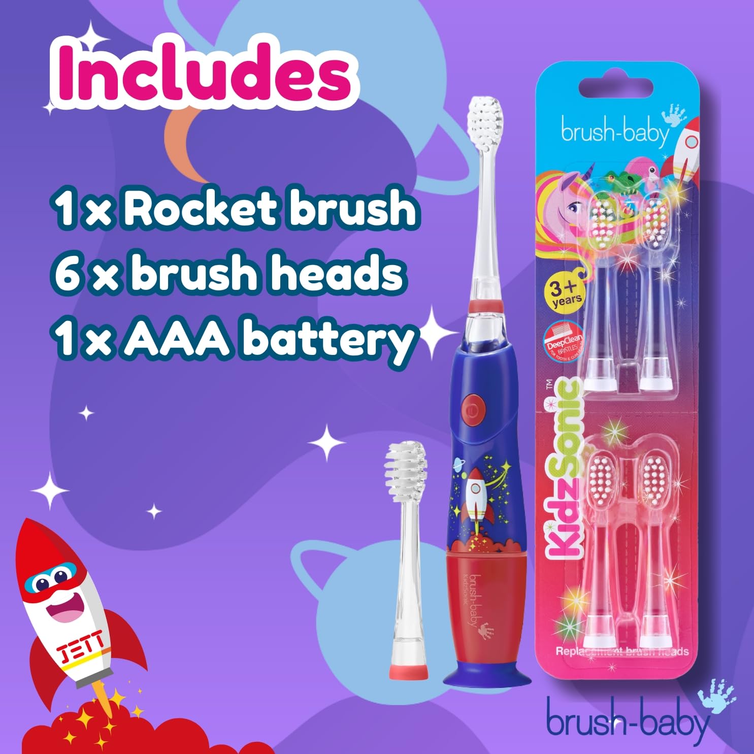 KidzSonic Rocket toothbrush angled side view with flashing lights