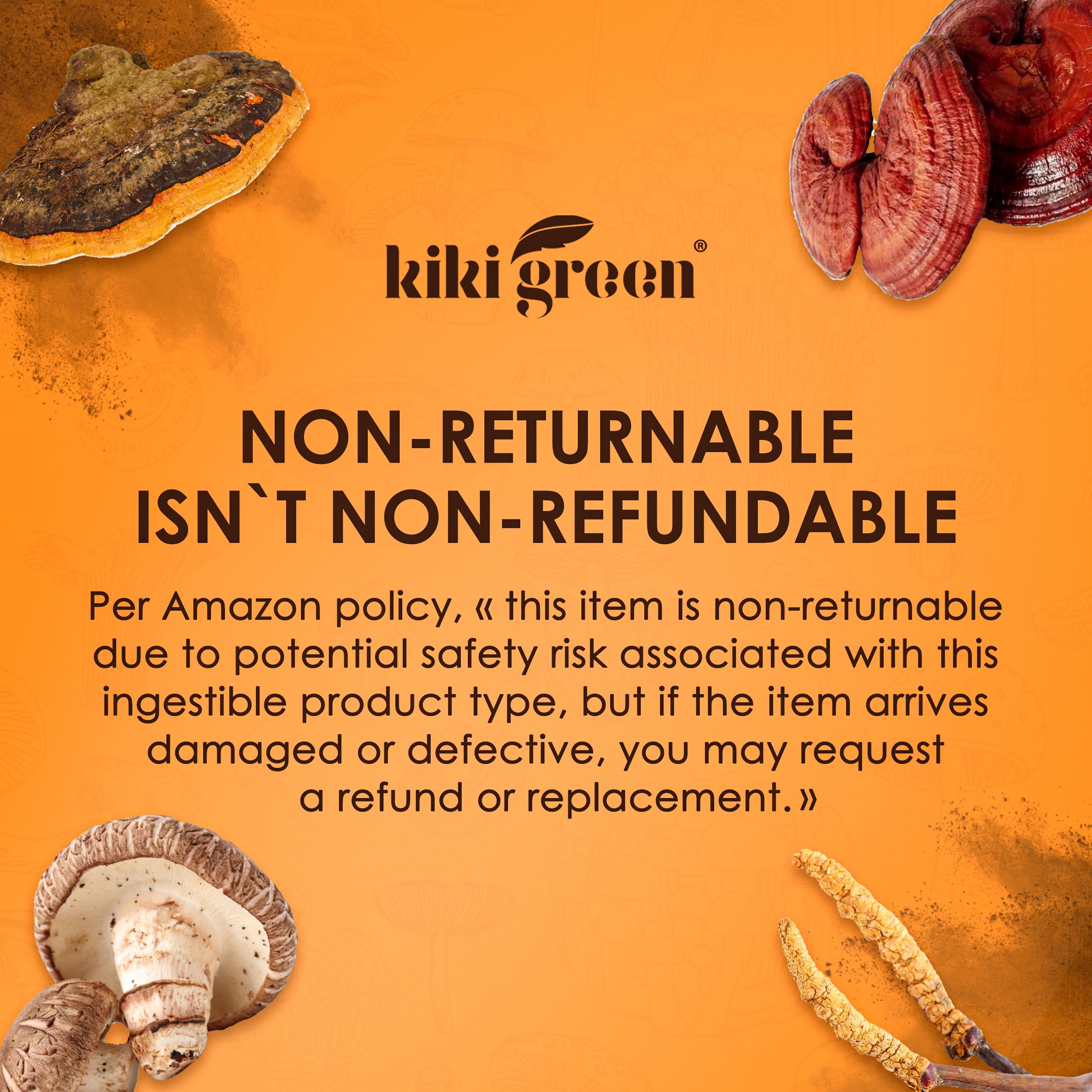 Packaging of KIKI Green 8 Mushroom Powder Extract 8 oz