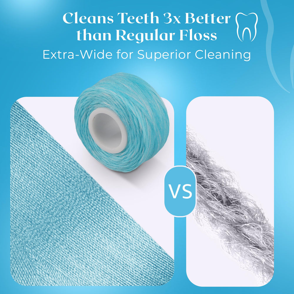 Close-up view of the coconut-flavored woven floss texture