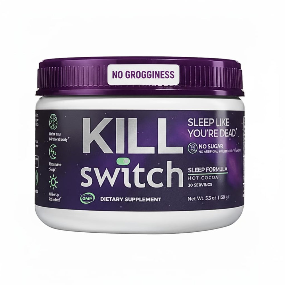 Killswitch Sleep Aid bottle with sugar-free magnesium hot cocoa mix