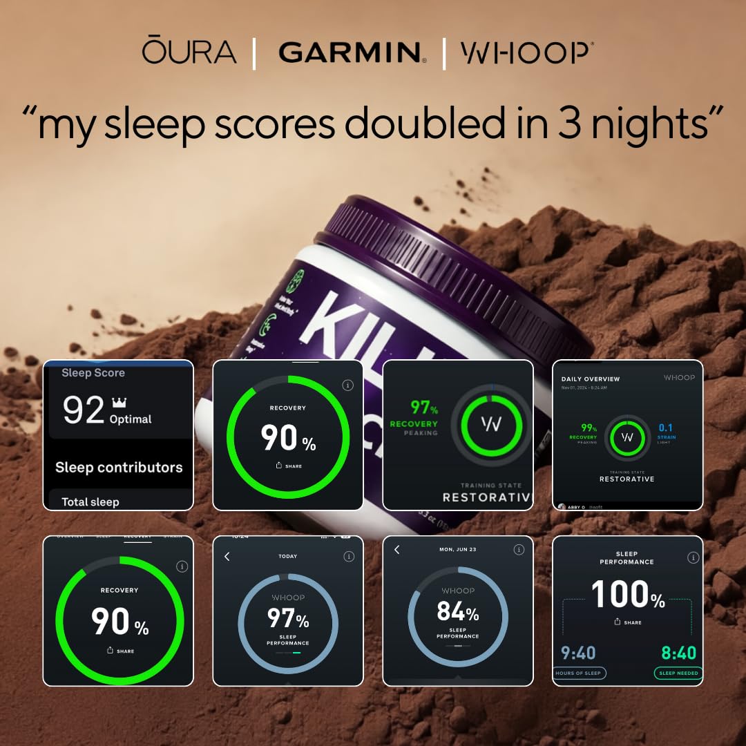 Close-up of Sleep Cocoa powder ingredients: Tart Cherry, Magnesium, L-Theanine