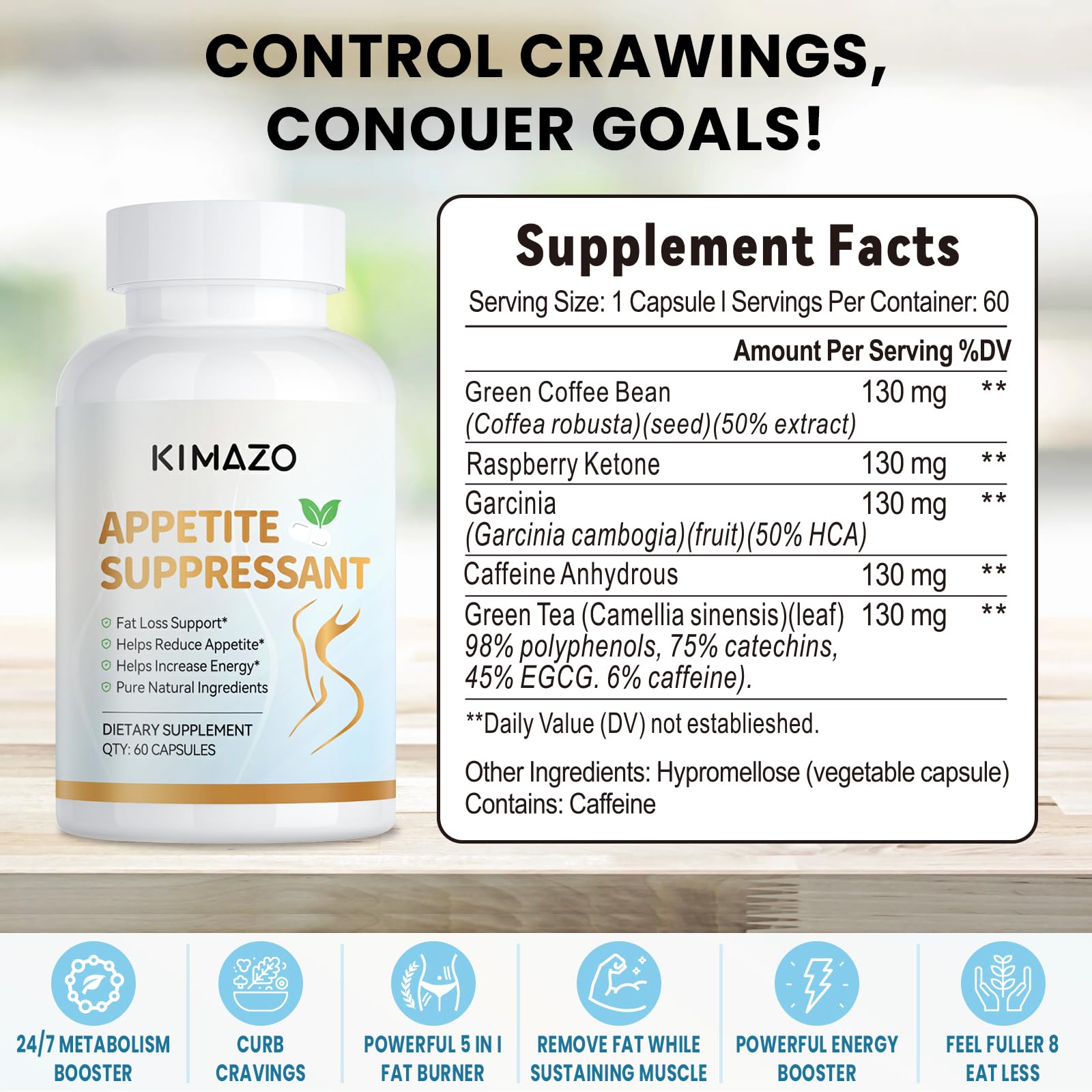 Bottle of KIMAZO 60 capsules shown on white surface