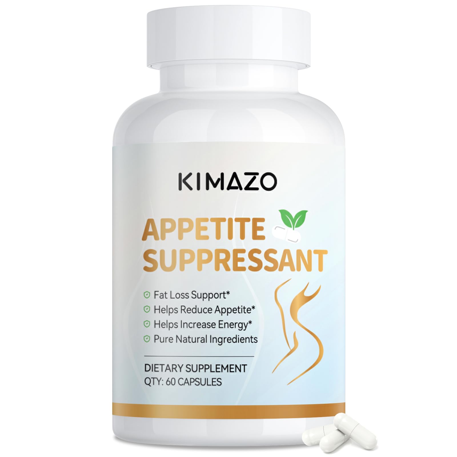 KIMAZO Appetite Suppressant for Women bottle and capsules on white background