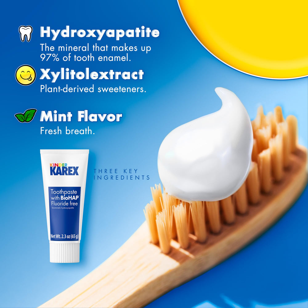 Label on toothpaste tube showing Fluoride Free and SLS Free