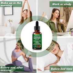 Dropper dispensing thyroid support drops into a glass