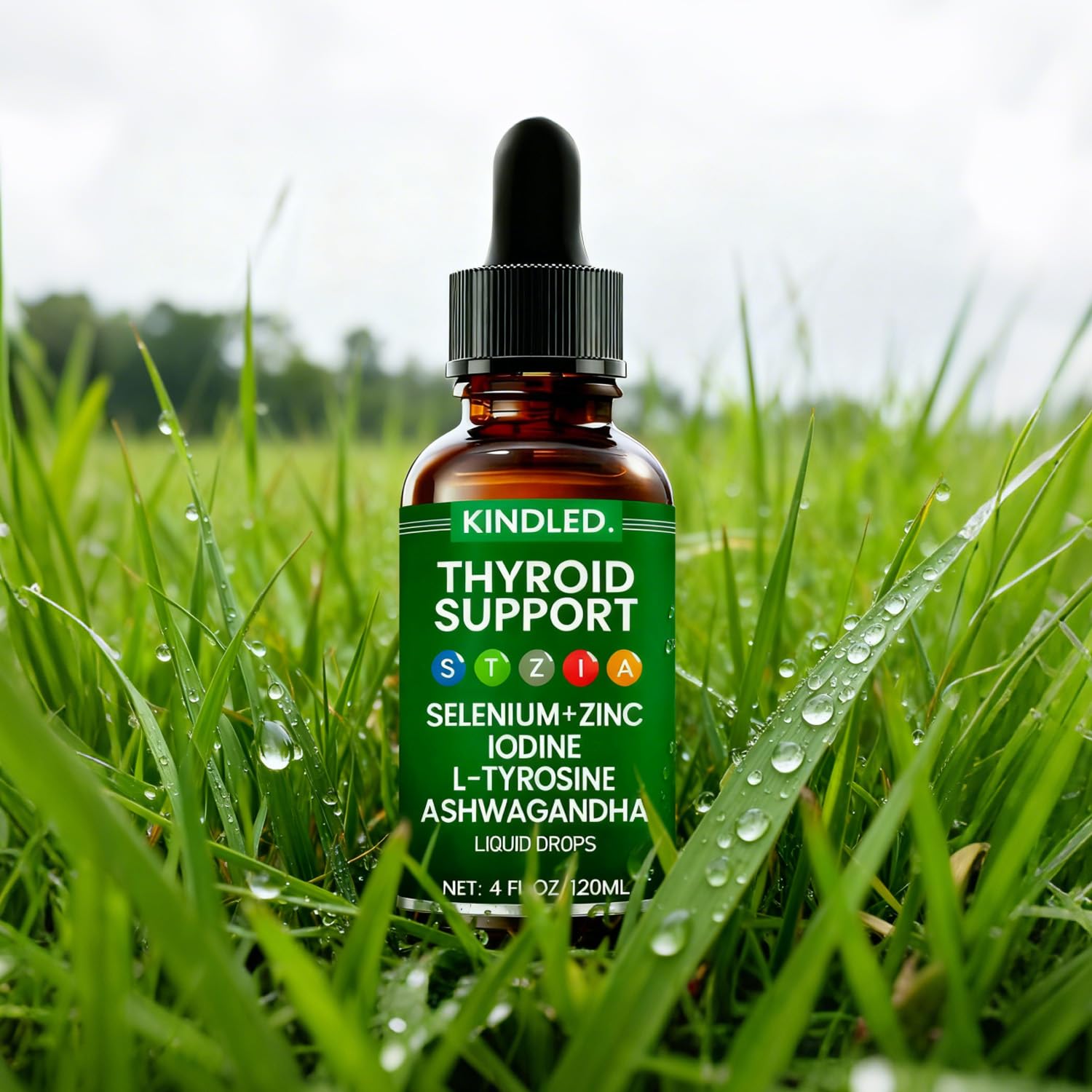 Glass of water with Kindled Thyroid Support Drops being prepared