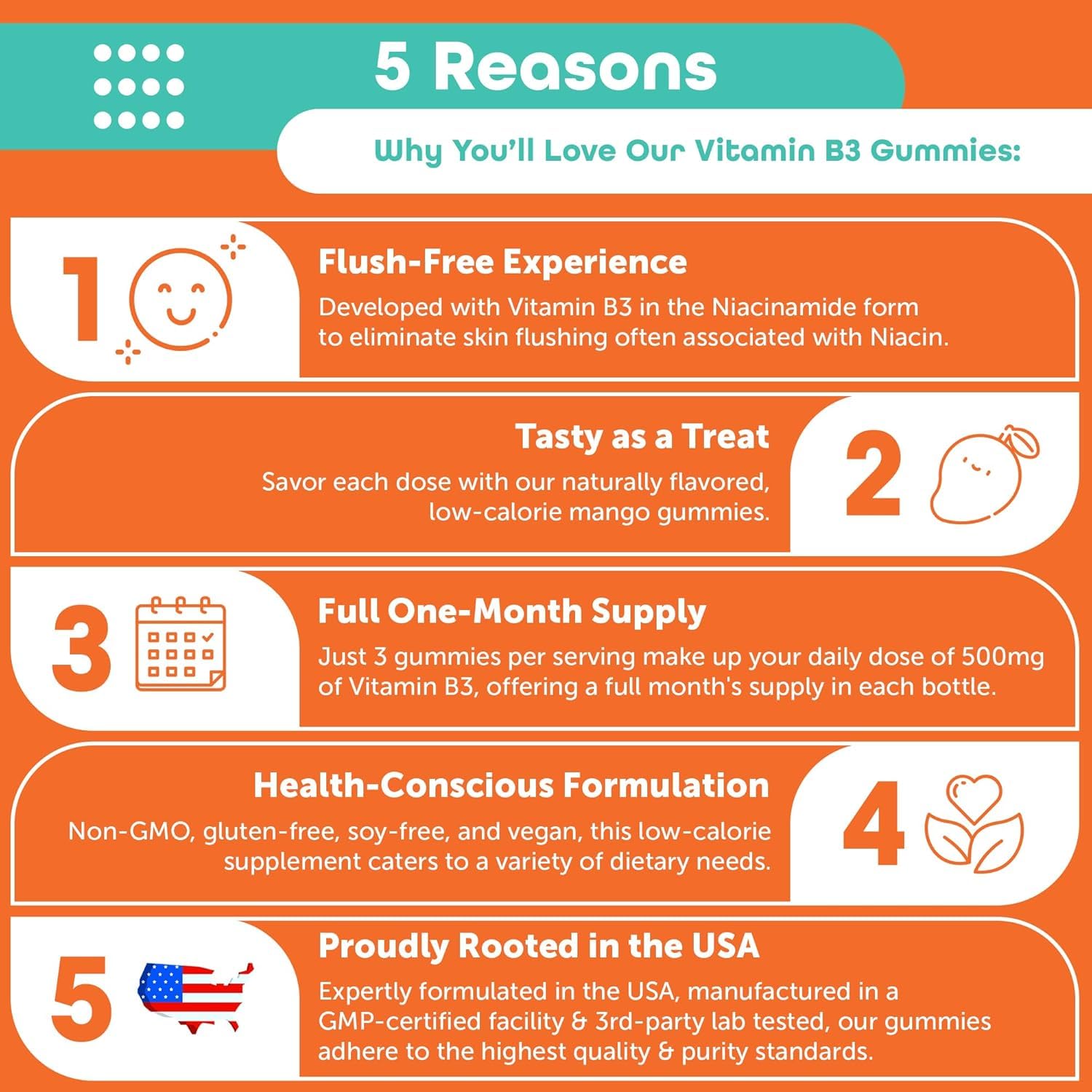 Back view of Kindnature Vitamin B3 Niacin Gummies bottle label