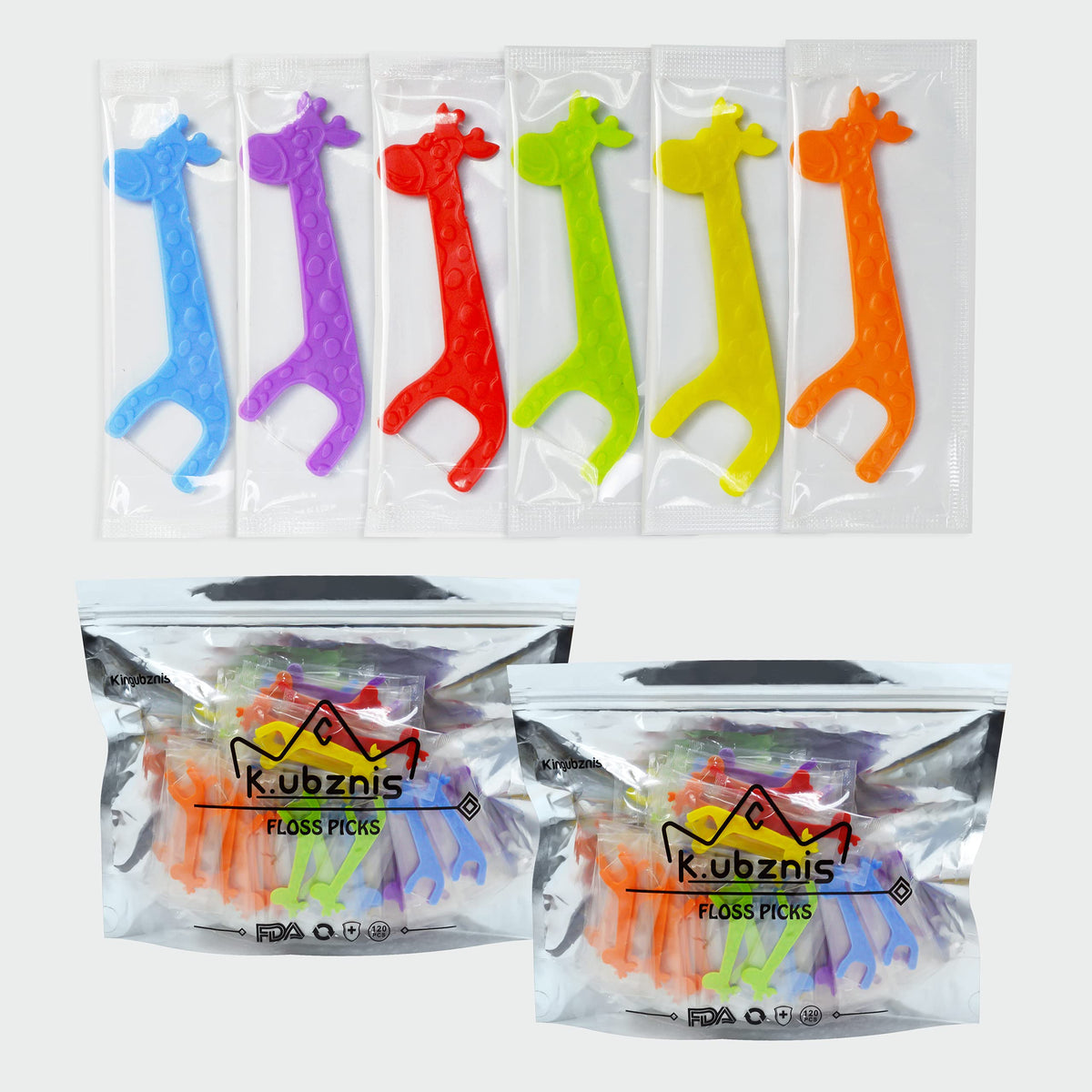 Front view of Kingubznis kids flossers in assorted colors deer shapes