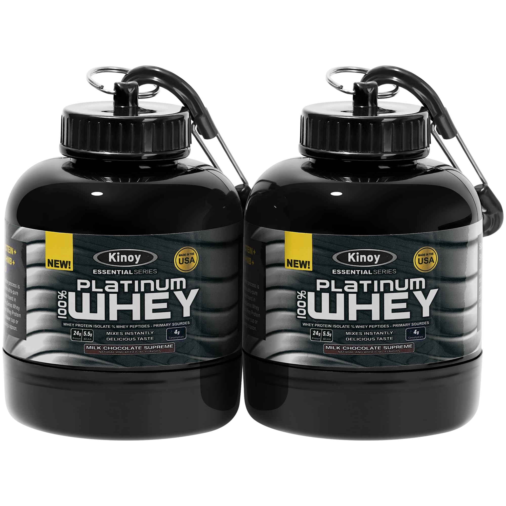 Front view of Kinoy Protein Powder & Supplement Keychain with Double Scoop design