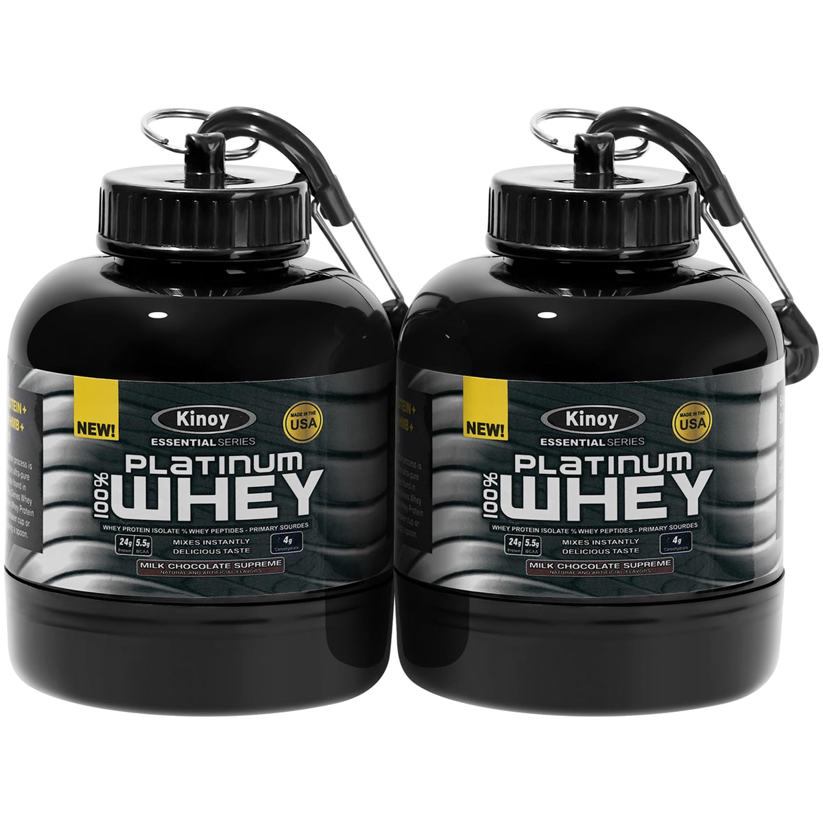 Front view of Kinoy Protein Powder & Supplement Keychain with Double Scoop design