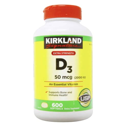 Kirkland Signature Vitamin D3 2000 IU bottle front for potential bone support