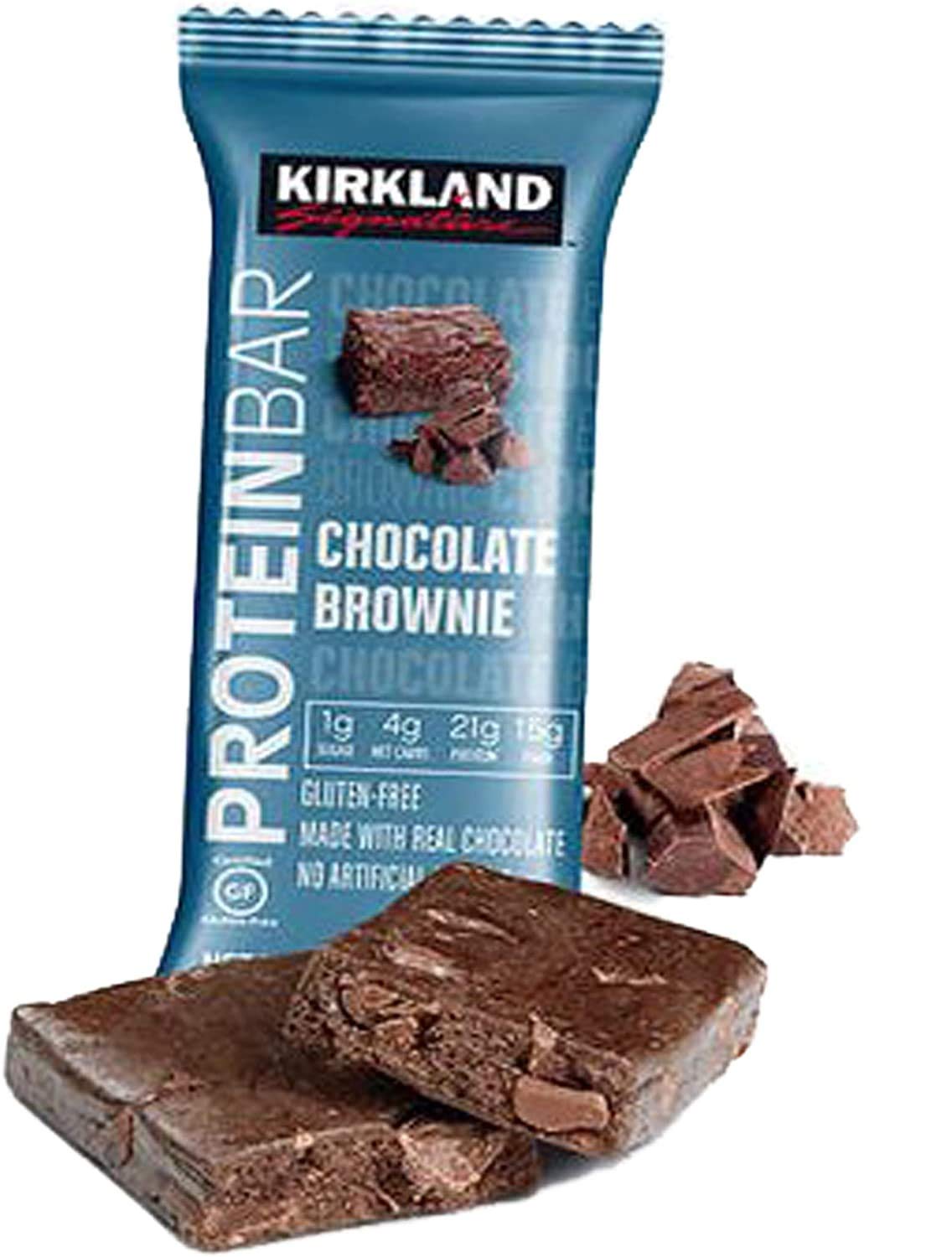 Kirkland Signature Protein Bars Chocolate Brownie snack pack provides portable fuel during activities.