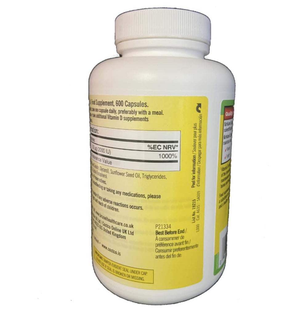 Kirkland Signature Vitamin D3 bottle top for easy daily intake