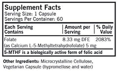 Kirkman 5-MTHF 5 mg capsules and bottle showing 60 vegetarian capsules
