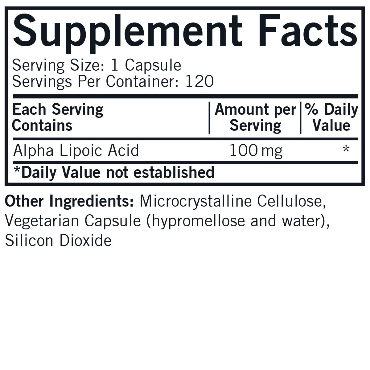 Front view of Kirkman Alpha Lipoic Acid bottle with label