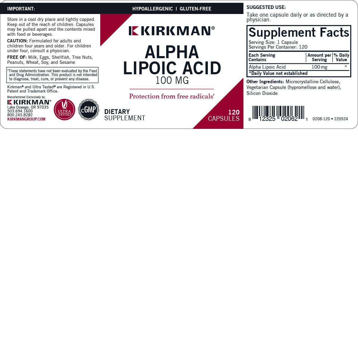 Close-up of Alpha Lipoic Acid 100 mg capsules