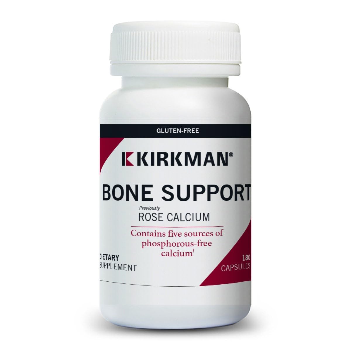 Kirkman Bone Support Calcium Supplement bottle with 180 vegetarian capsules