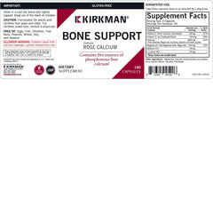 Close-up of Kirkman Bone Support bottle and its capsules on a white background