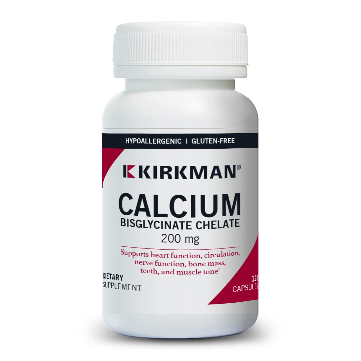 Kirkman Calcium Bisglycinate Chelate 200 mg per serving on bottle label