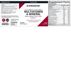 Nutrition facts panel for Kirkman Children's Multivitamin & Mineral (120 tablets)