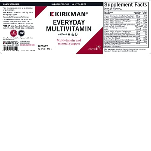 Nutrition facts panel showing 16 vitamins and minerals
