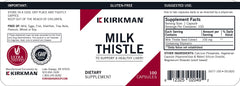 Milk Thistle 100 mg capsules showing silymarin complex (silybin, silydianin, silychristin)