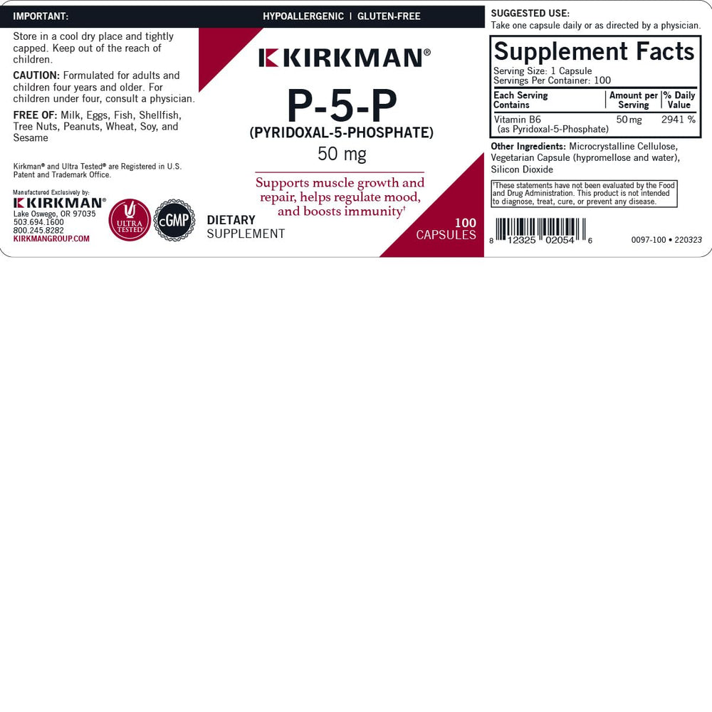 Close-up label showing hypoallergenic Kirkman P-5-P