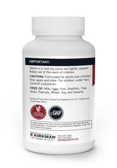 Gluten-free and casein-free supplement packaging for Kirkman's calcium product