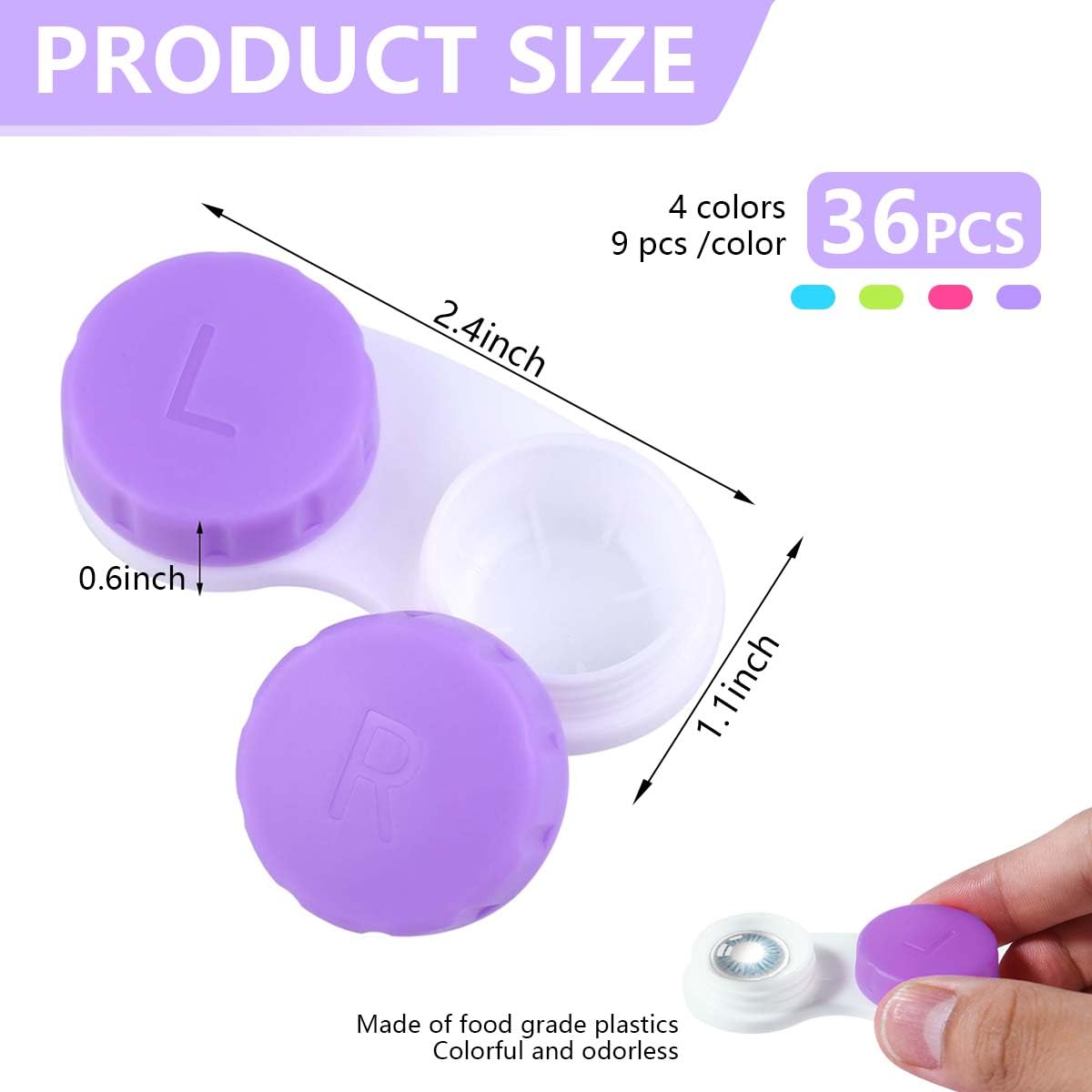 Plastic contact lens case with screw-top and L/R markers