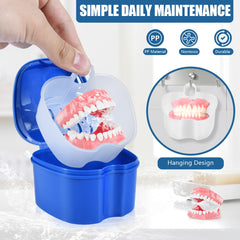 Inside view of denture bath case with drainage basket