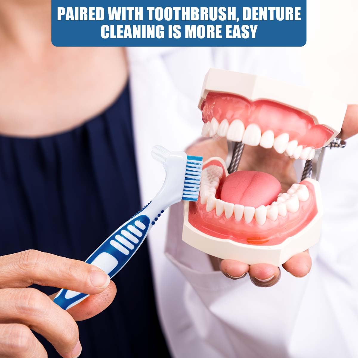 Dual-sided bristle denture cleaner brush for dentures