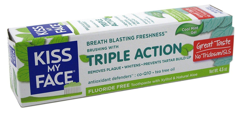 Kiss My Face Toothpaste Triple Action Cool Mint Gel – 4.5 oz, Pack of 2