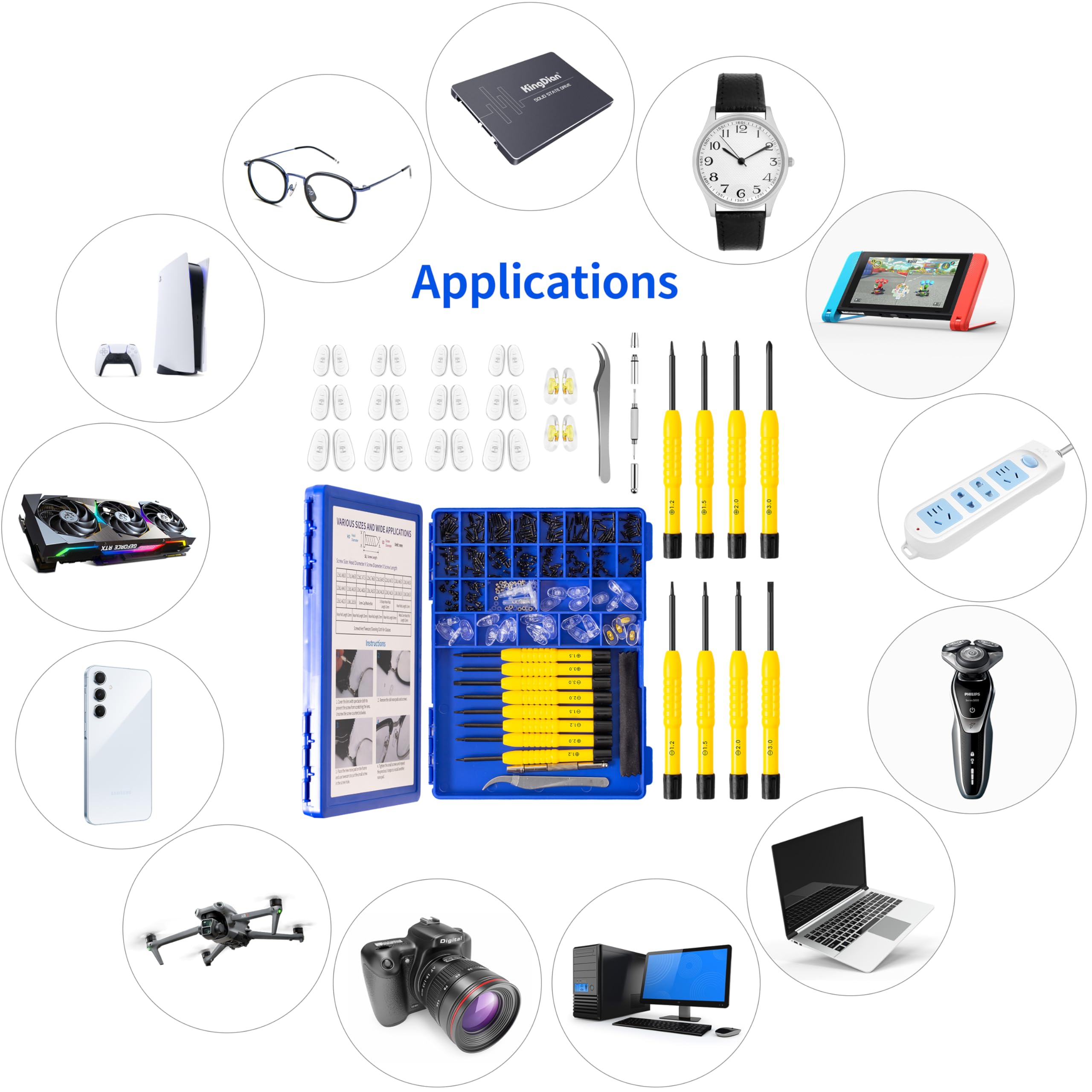 Glasses repair kit shown with cleaning cloth
